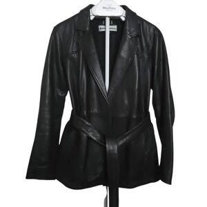 Reformation Veda 100% Lamb Leather Belted Jacket Open Front Black Women's Large